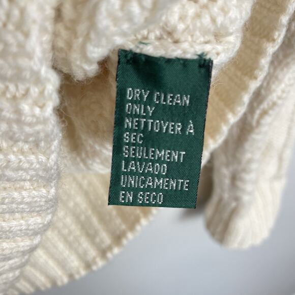 Lauren Ralph Lauren Fisherman Sweater Women M Ivory Hand Knit Cable Chunky FLAW - Picture 10 of 10